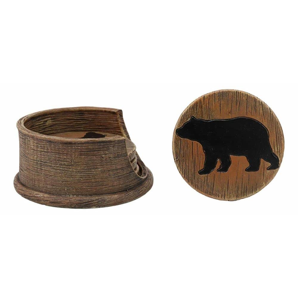 Black Bear Coaster Holder with 4 Round Coasters B9962