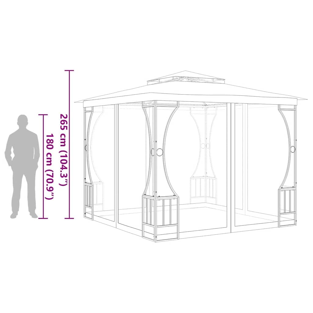 Steel Frame Outdoor Gazebo with Nets 9.8x9.8x8.7 ft, Anthracite Party Tent with Detachable Drapes T791877