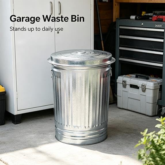31-Gallon Galvanized Steel Trash Can with Lid A5145