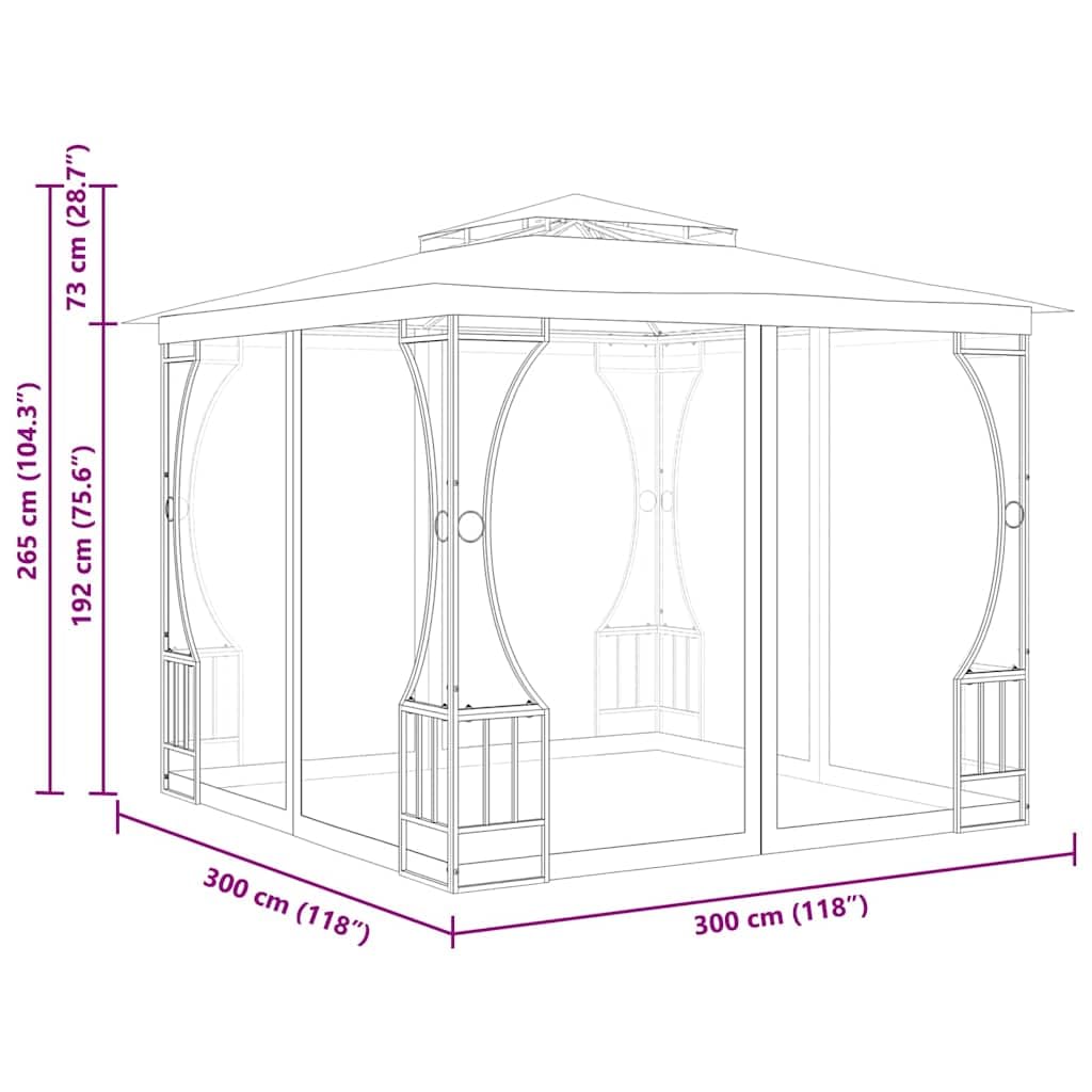 Steel Frame Outdoor Gazebo with Nets 9.8x9.8x8.7 ft, Anthracite Party Tent with Detachable Drapes T791877