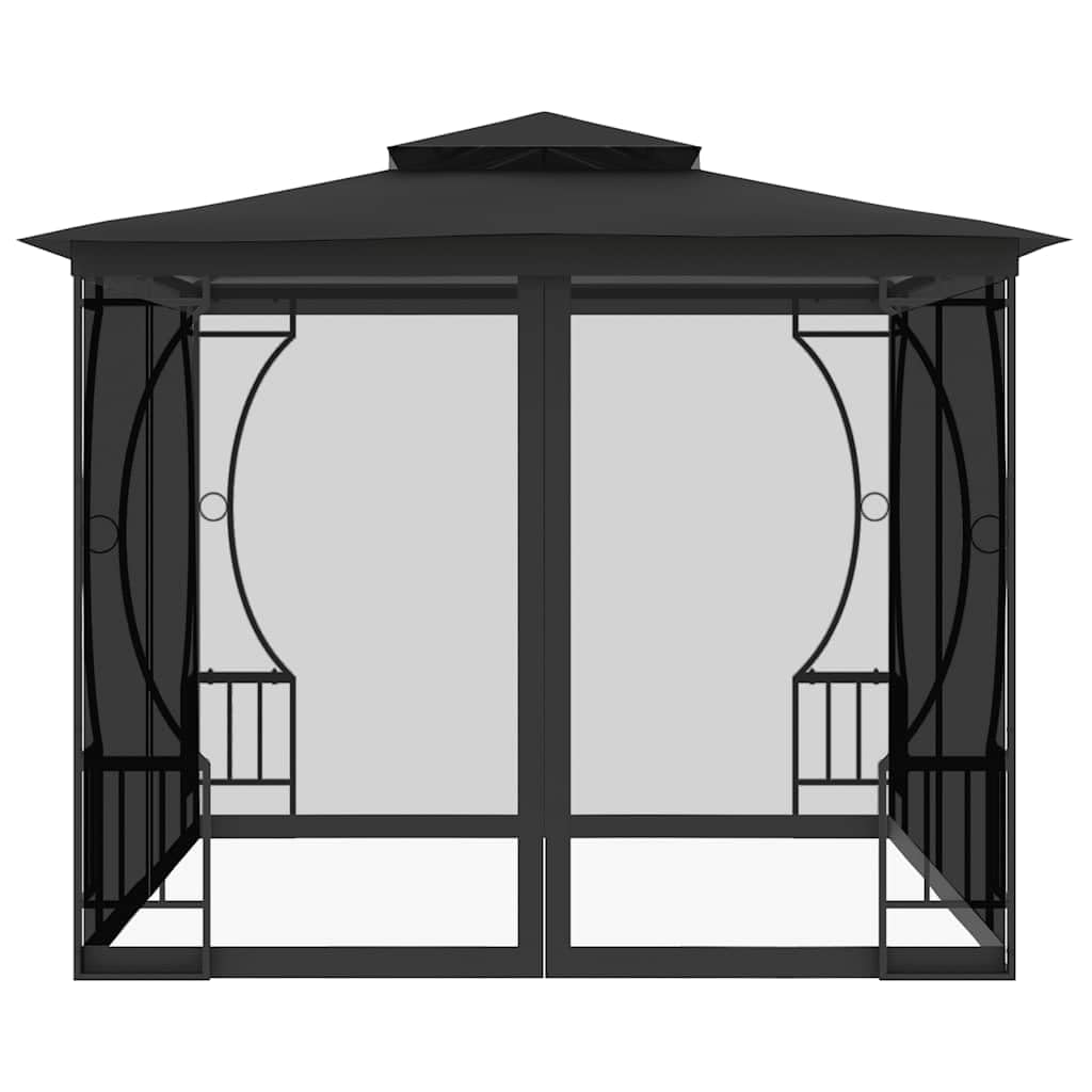 Steel Frame Outdoor Gazebo with Nets 9.8x9.8x8.7 ft, Anthracite Party Tent with Detachable Drapes T791877