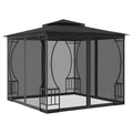 Steel Frame Outdoor Gazebo with Nets 9.8x9.8x8.7 ft, Anthracite Party Tent with Detachable Drapes T791877