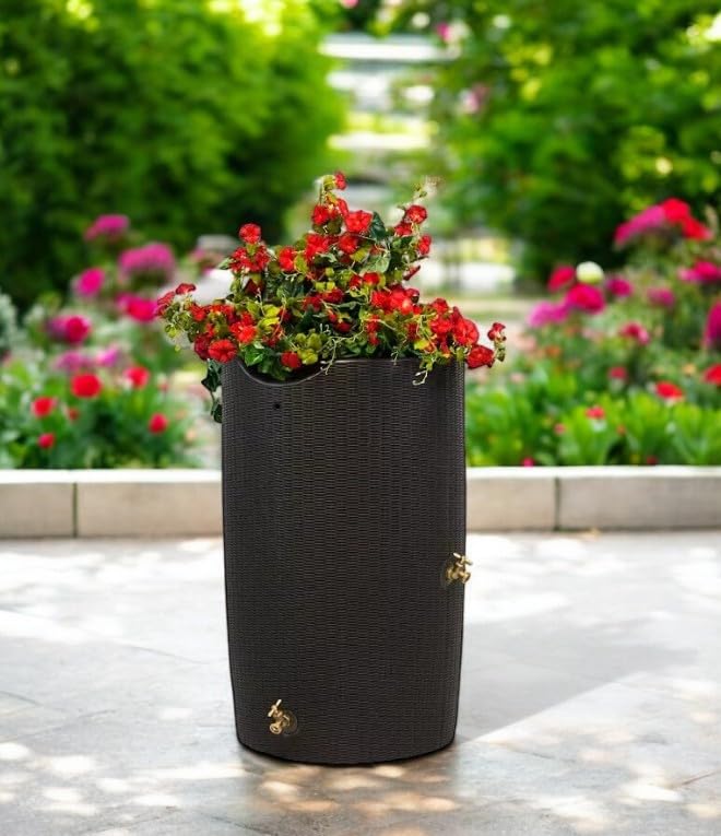 Black 50-Gallon Rain Barrel with Planter Top A28129