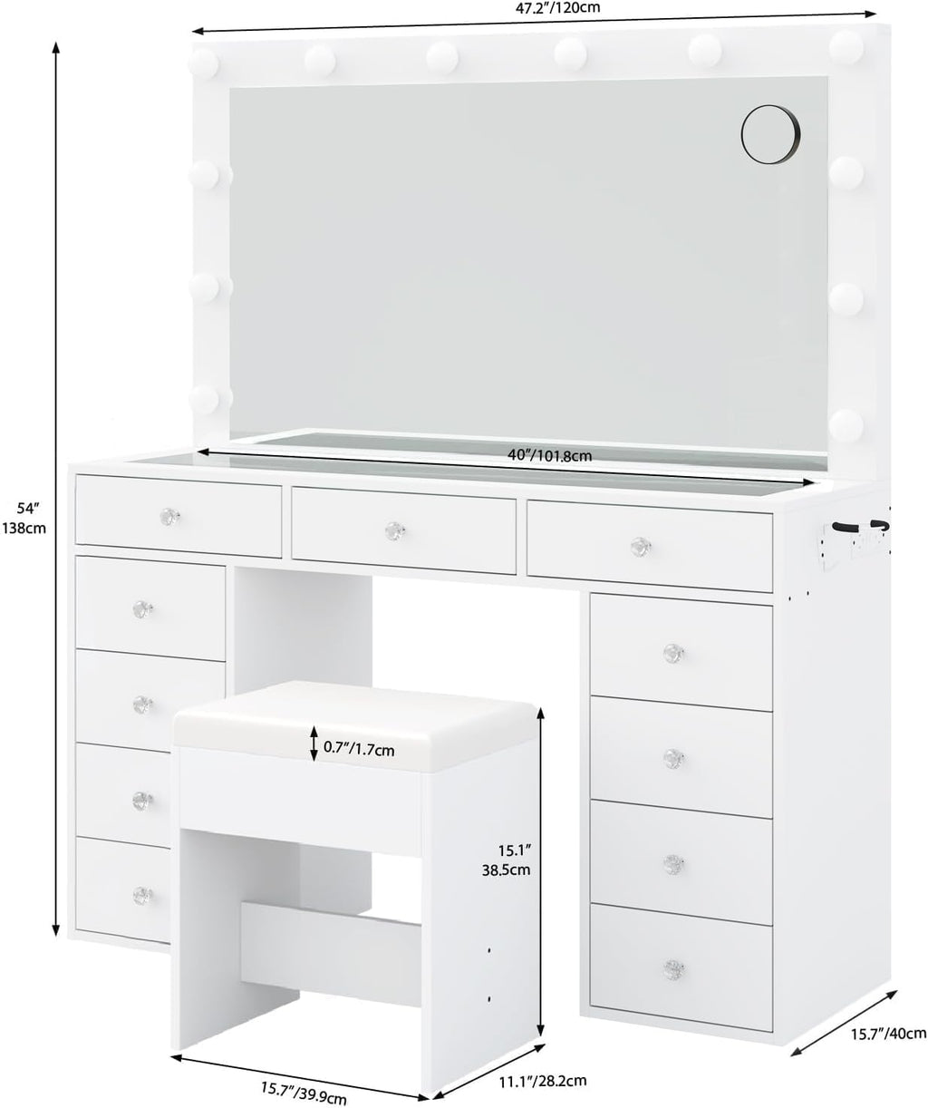 White Vanity Desk with Mirror and Chair Y846648