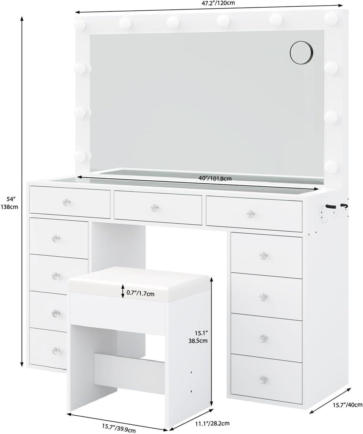 White Vanity Desk with Mirror and Chair Y846648