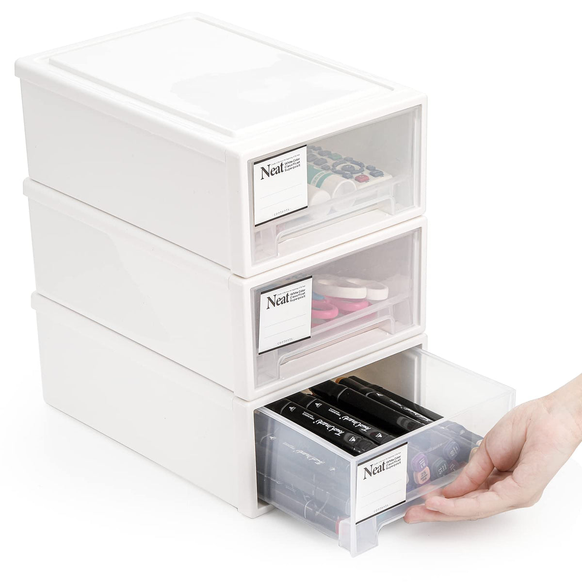 3 Pack Plastic Stackable Storage Drawers Y4706