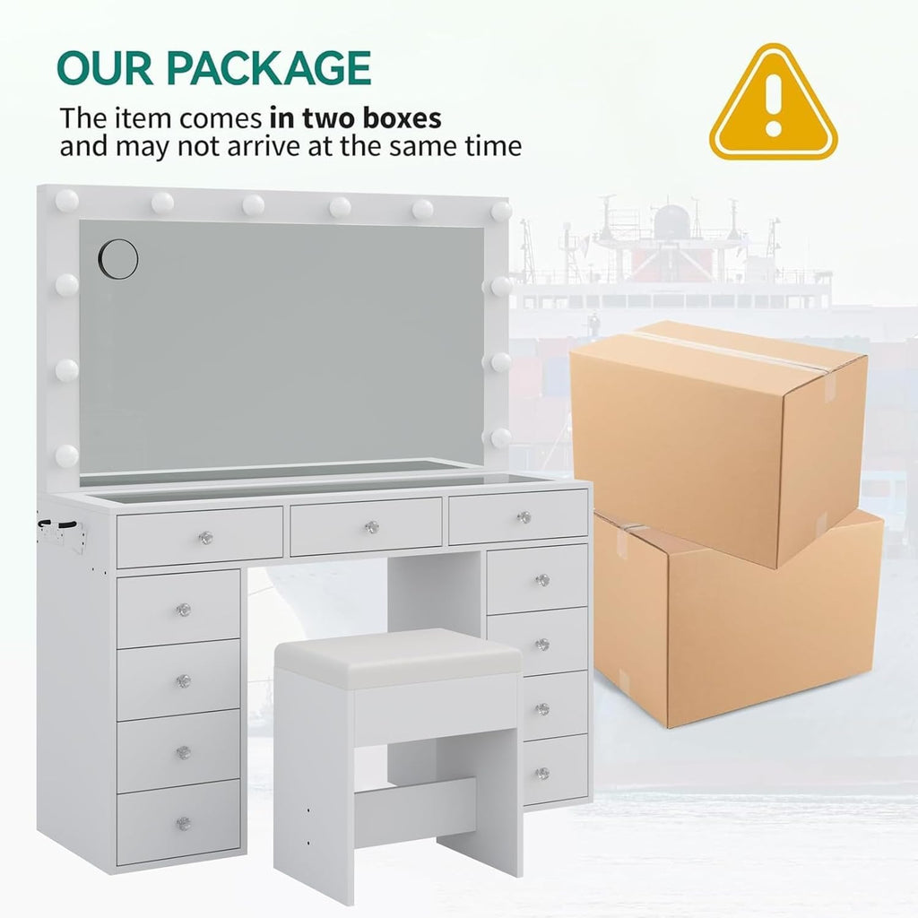 White Vanity Desk with Mirror and Chair Y846648