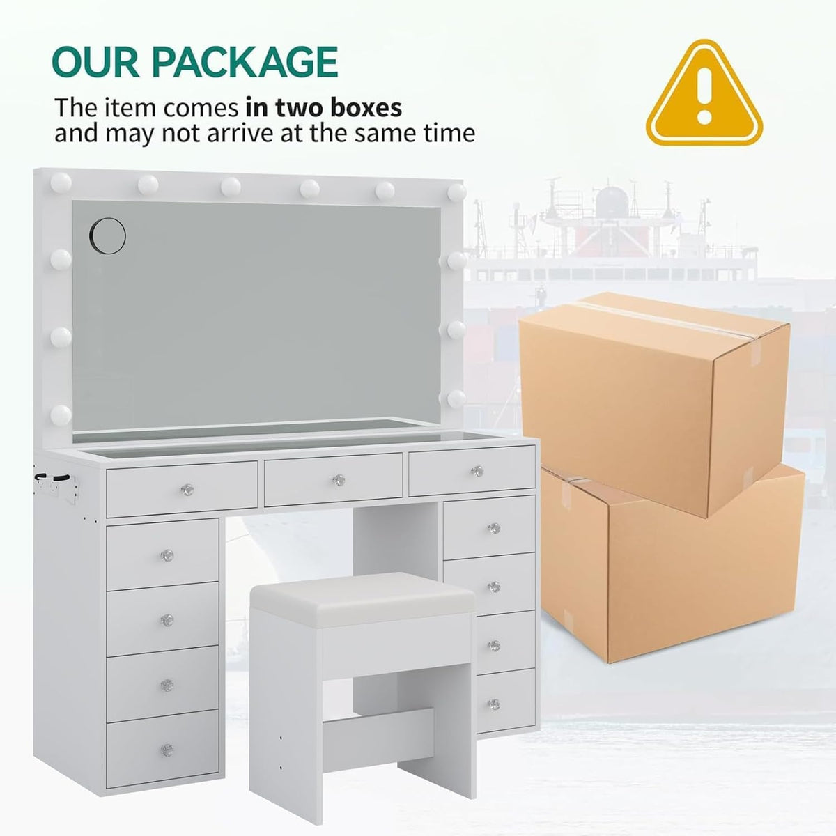 White Vanity Desk with Mirror and Chair Y846648