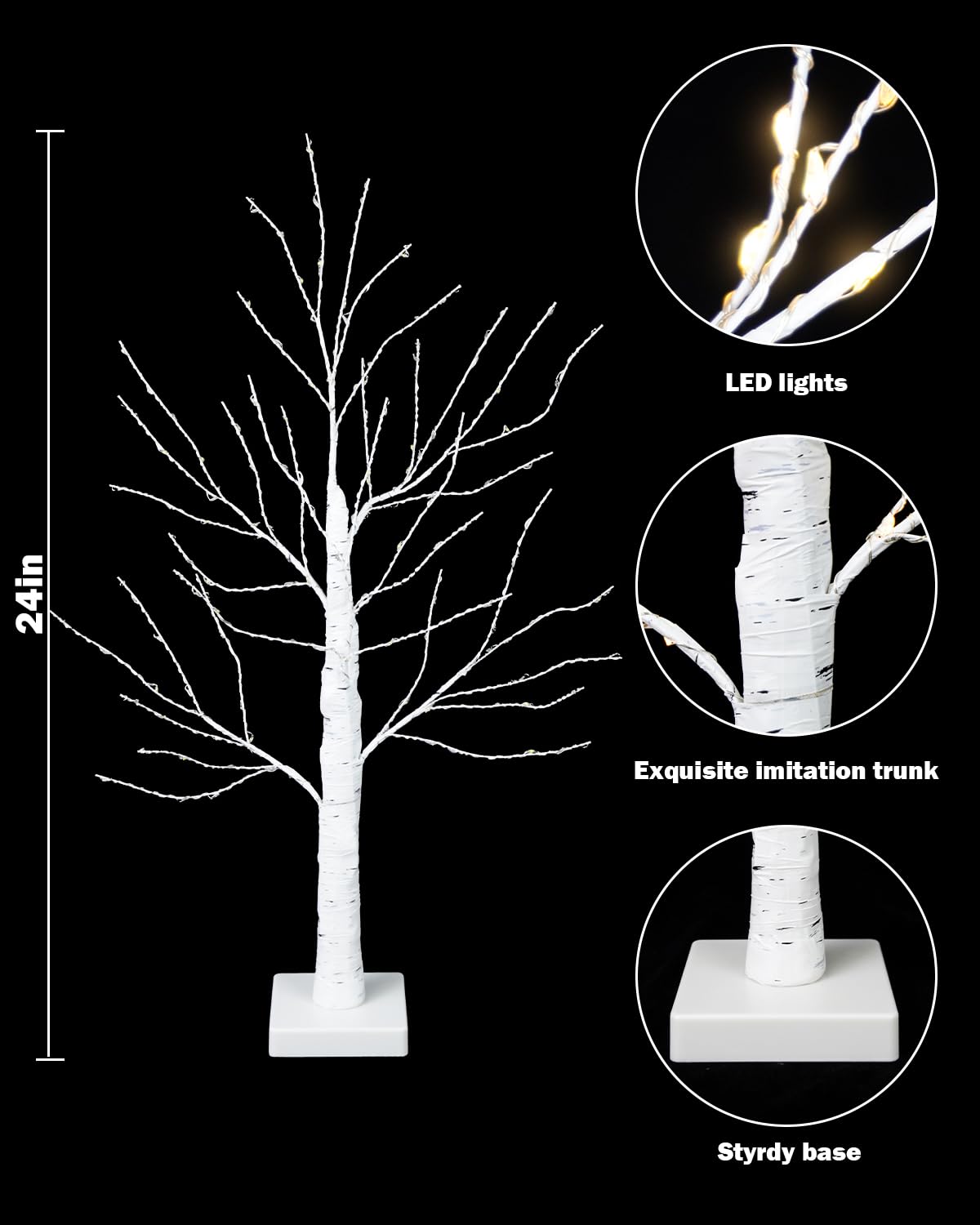 24 Inch Artificial Lighted Birch Tree with 144 LED Lights M3960