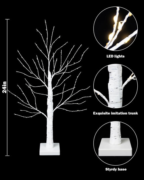 24 Inch Artificial Lighted Birch Tree with 144 LED Lights M3960