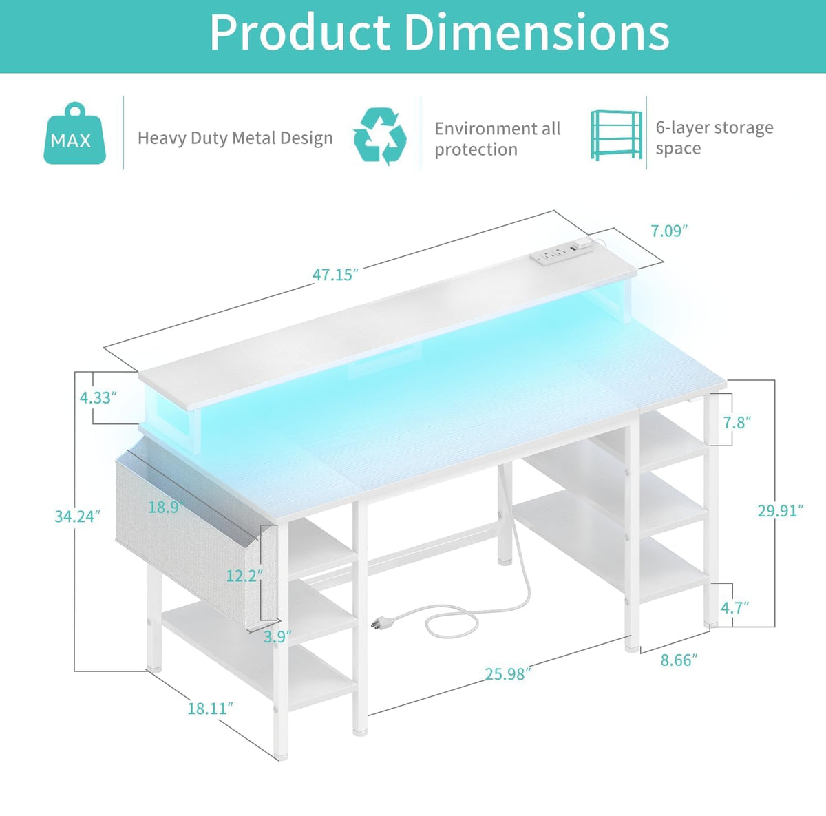 White Desk with Storage Shelves and Power Outlets V955974
