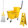 Commercial Mop Bucket with Wringer on Wheels, 35 Quart, Yellow W78230