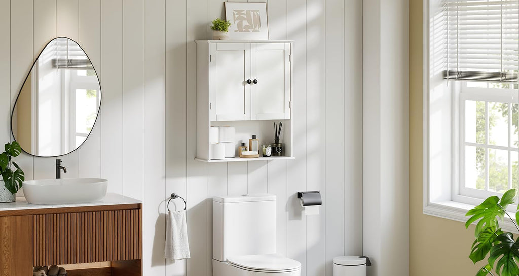 30" x 24" White Wooden Bathroom Wall Cabinet Y691