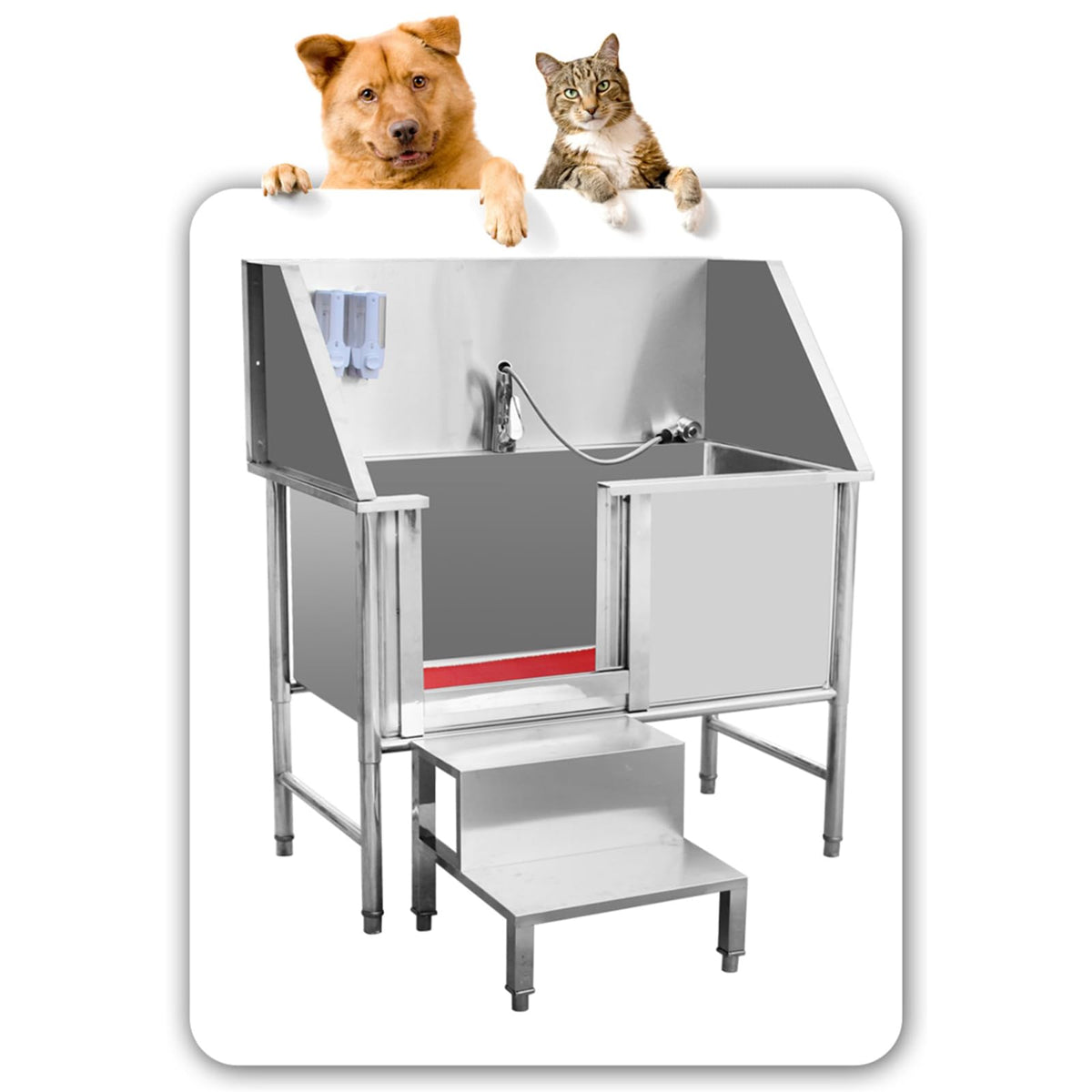 47 Inch Stainless Steel Dog Grooming Tub with Walk-in Stairs R32688
