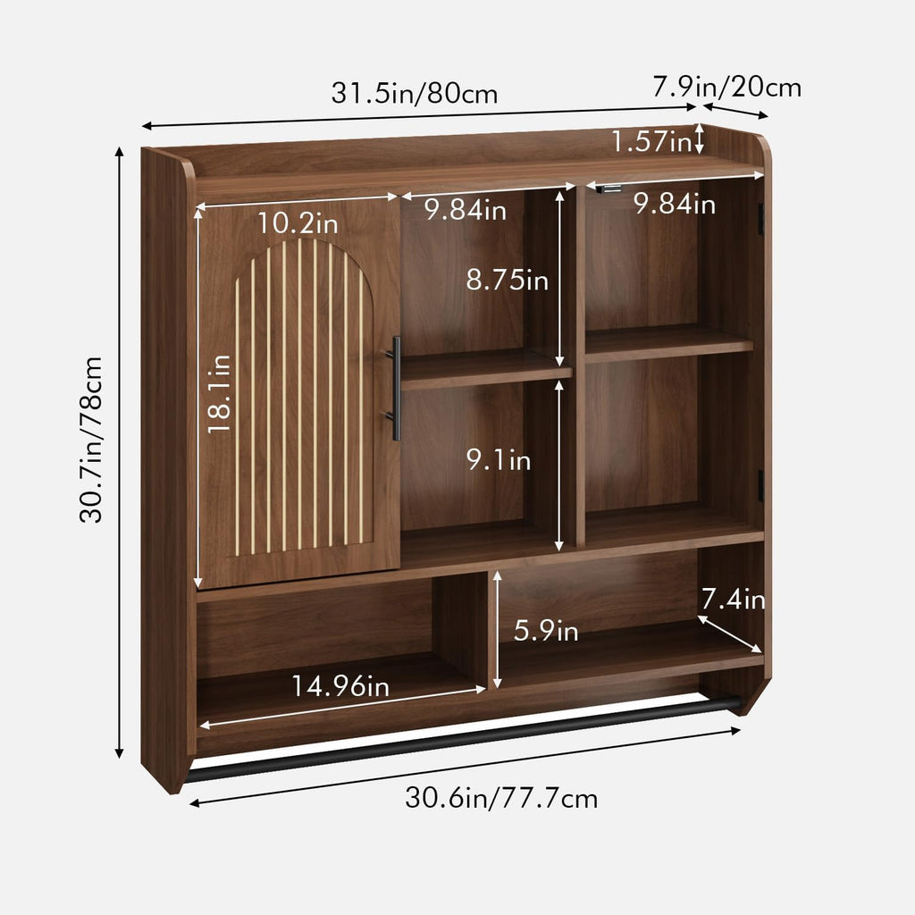 Fluted Wall Cabinet with Arched Doors & Adjustable Shelves U38674