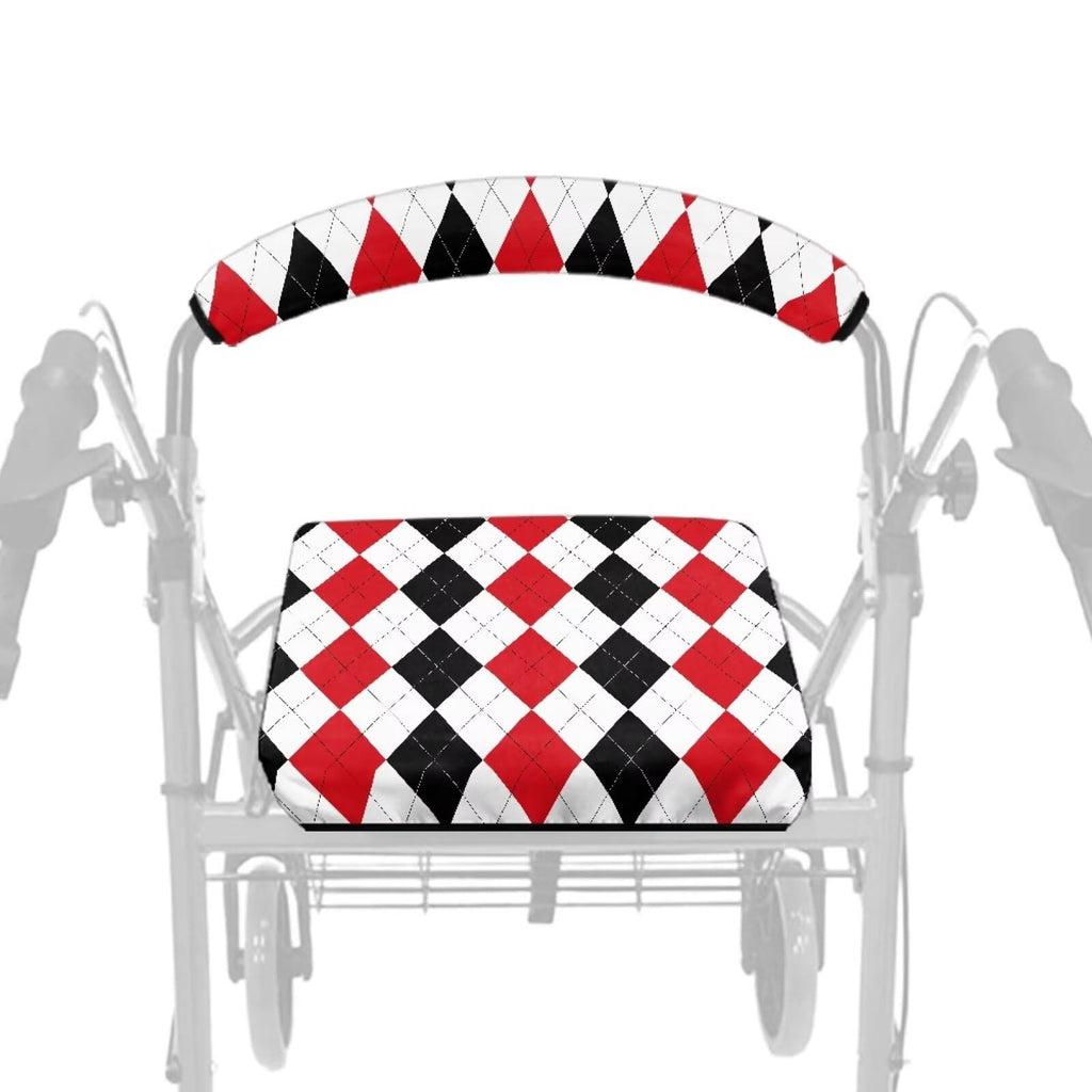 Red Diamond Pattern Rollator Walker Seat & Backrest Covers Set W80753