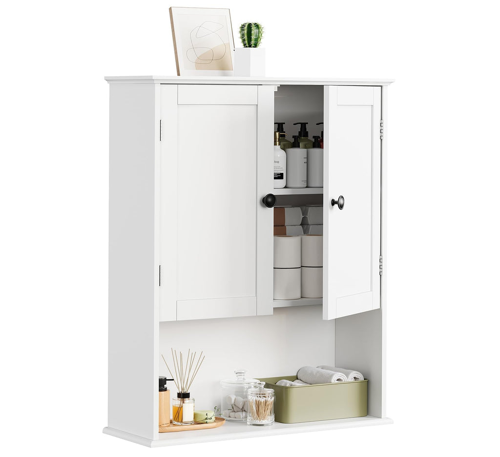 30" x 24" White Wooden Bathroom Wall Cabinet Y691