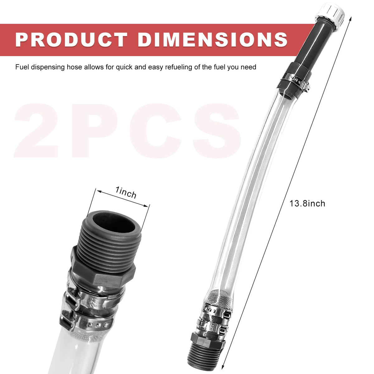2PCS Clear Fuel Filler Jug Hose Quick Fill Spout I4982