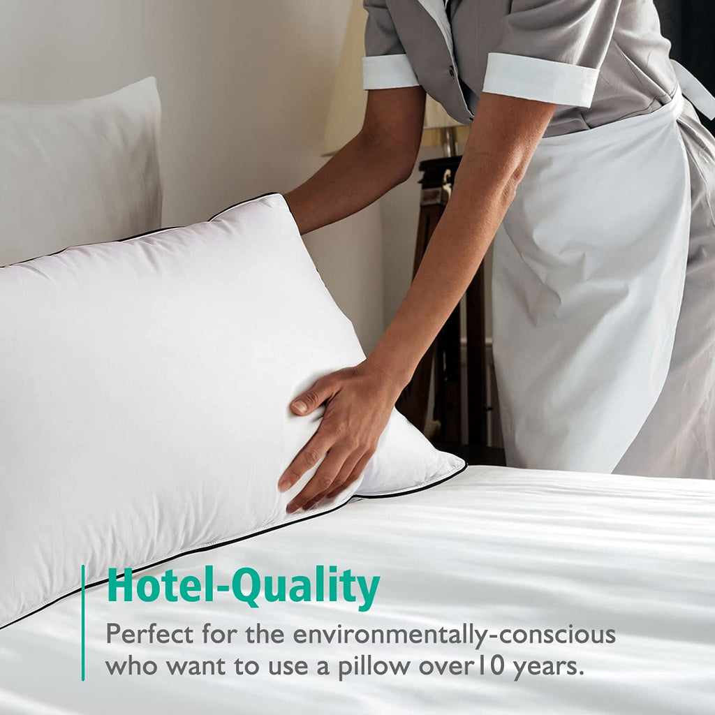 Organic Feather Down Pillows Set of 2 King Size 100% Cotton Cover G9583