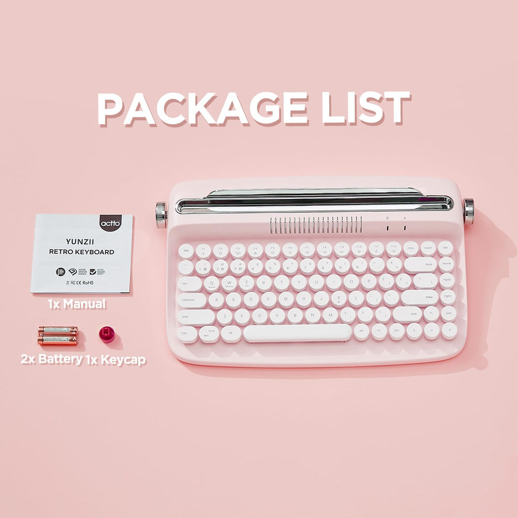 Wireless Retro Typewriter Bluetooth Keyboard Baby Pink Y53080