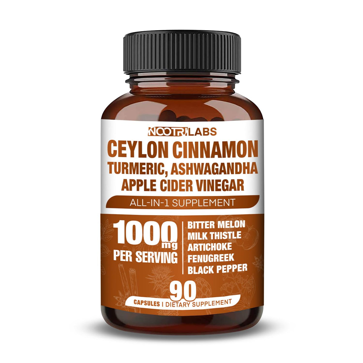 90 Vegan Capsules Ceylon Cinnamon Turmeric Apple Cider Vinegar Ashwagandha K179
