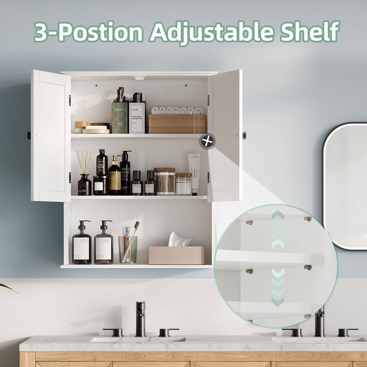 30" x 24" White Wooden Bathroom Wall Cabinet Y691