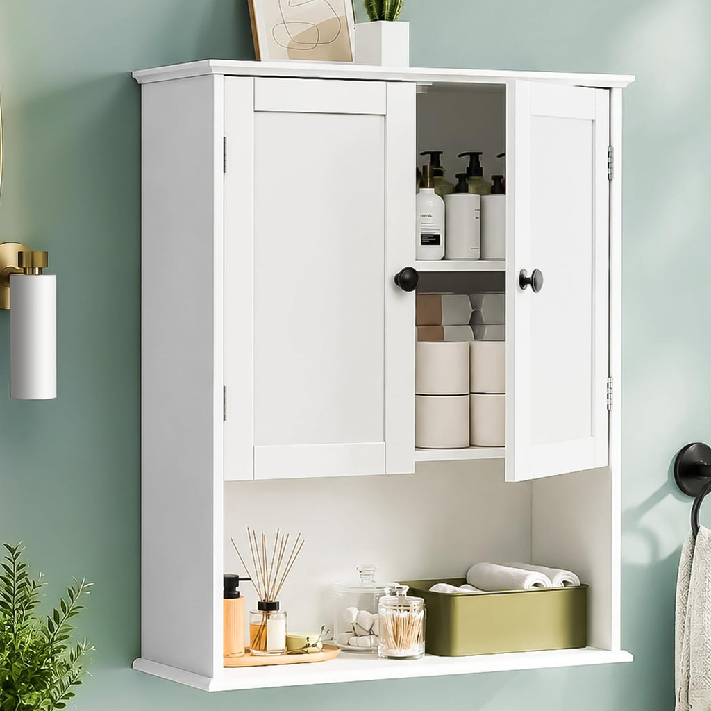 30" x 24" White Wooden Bathroom Wall Cabinet Y691