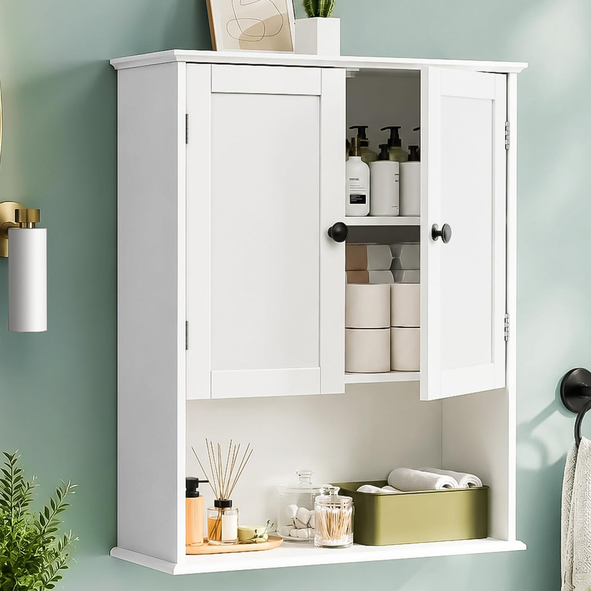 30" x 24" White Wooden Bathroom Wall Cabinet Y691