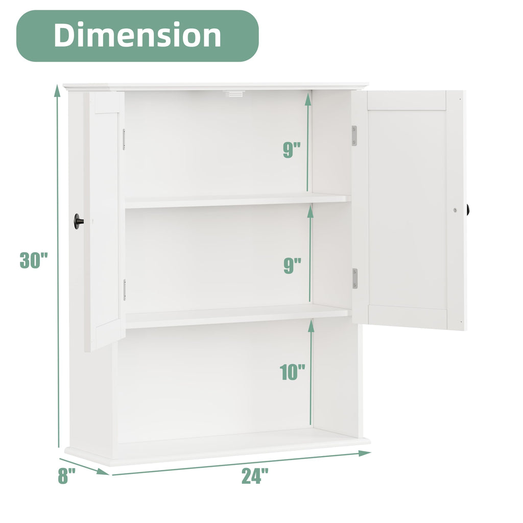 30" x 24" White Wooden Bathroom Wall Cabinet Y691