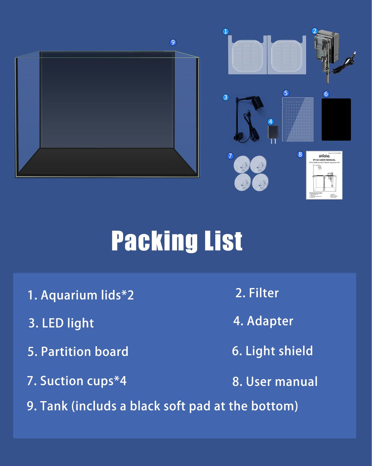 3 Gallon Ultra-Clear Glass Fish Tank with Filter and Led Light X538