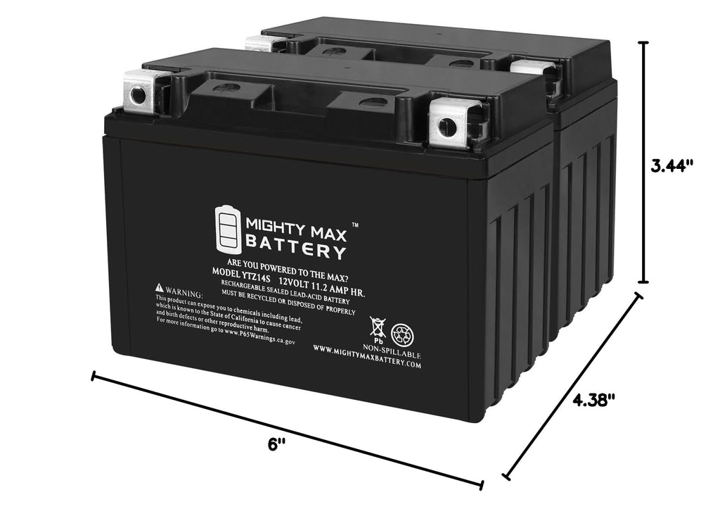 12 Volt 11.2 AH 230 CCA Rechargeable Maintenance Free SLA AGM Motorcycle Battery Pack of 2 W374
