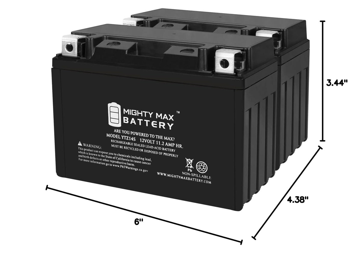 12 Volt 11.2 AH 230 CCA Rechargeable Maintenance Free SLA AGM Motorcycle Battery Pack of 2 W374
