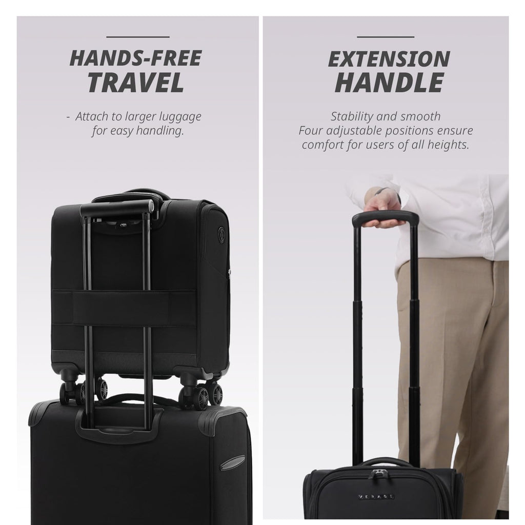 14 inch Black Softside Underseat Carry On Luggage with Wheels N224
