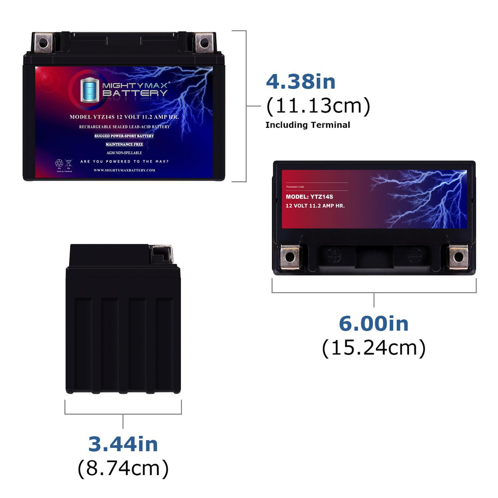 12 Volt 11.2 AH 230 CCA Rechargeable Maintenance Free SLA AGM Motorcycle Battery Pack of 2 W374