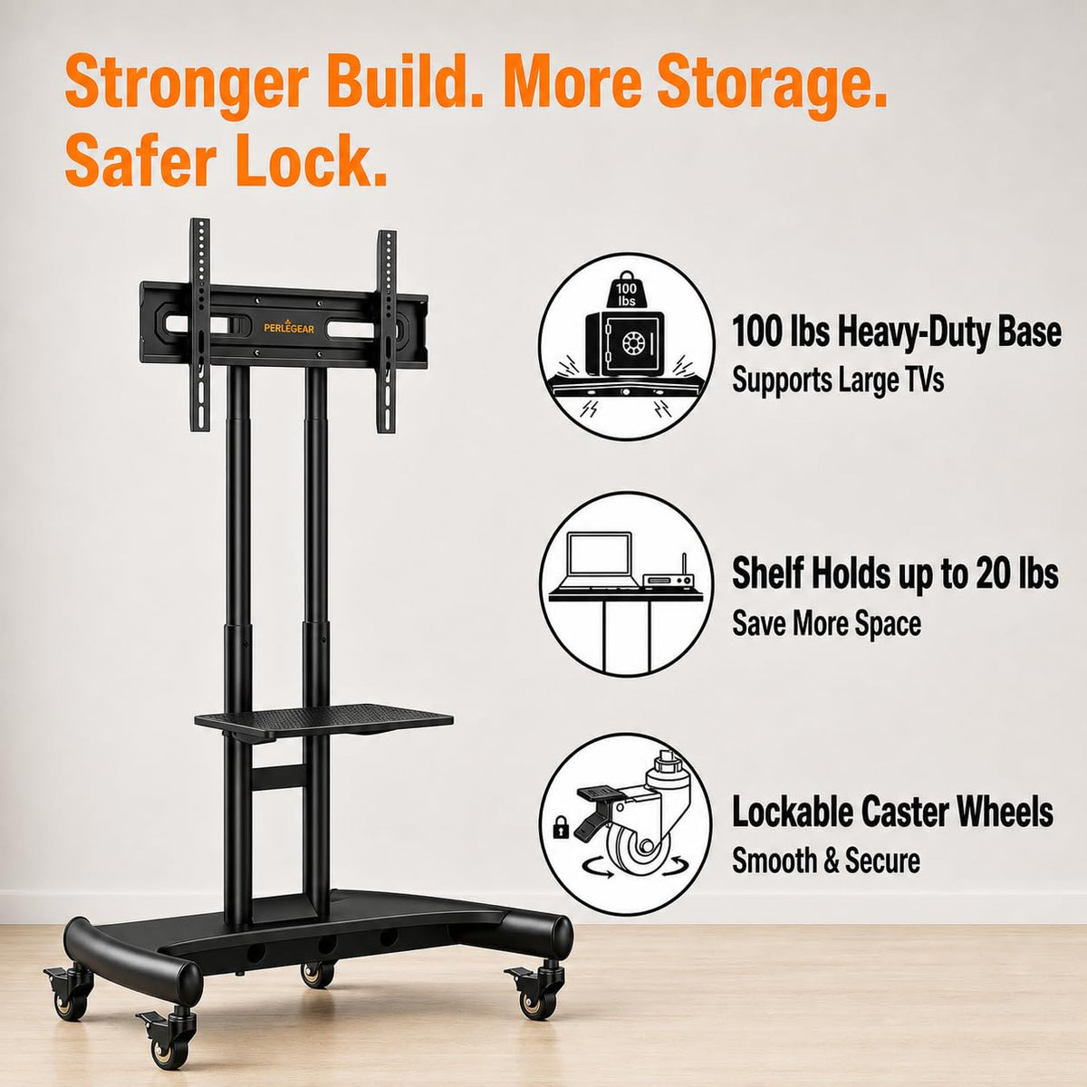 Rolling TV Stand for 32-84 Inch TV, Adjustable Height with Wheels P475593