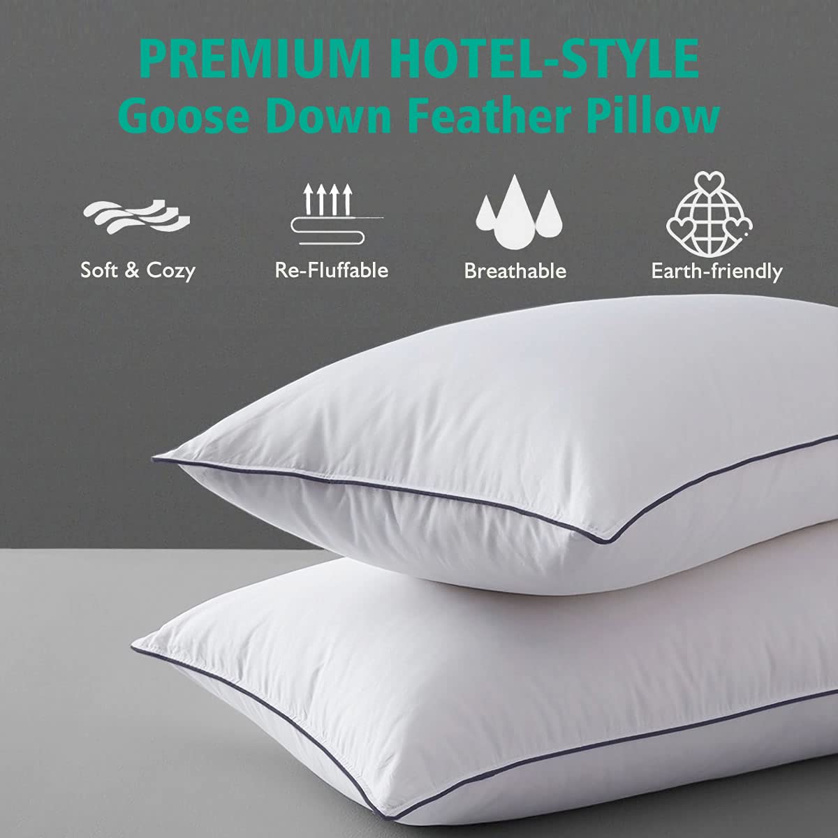 Organic Feather Down Pillows Set of 2 King Size 100% Cotton Cover G9583