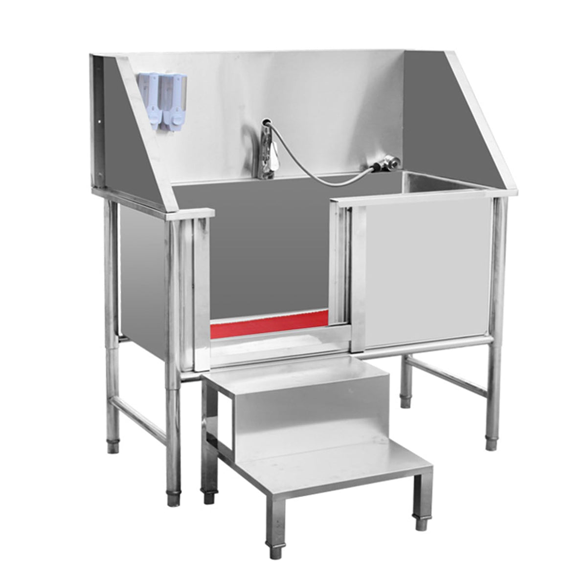 47 Inch Stainless Steel Dog Grooming Tub with Walk-in Stairs R32688