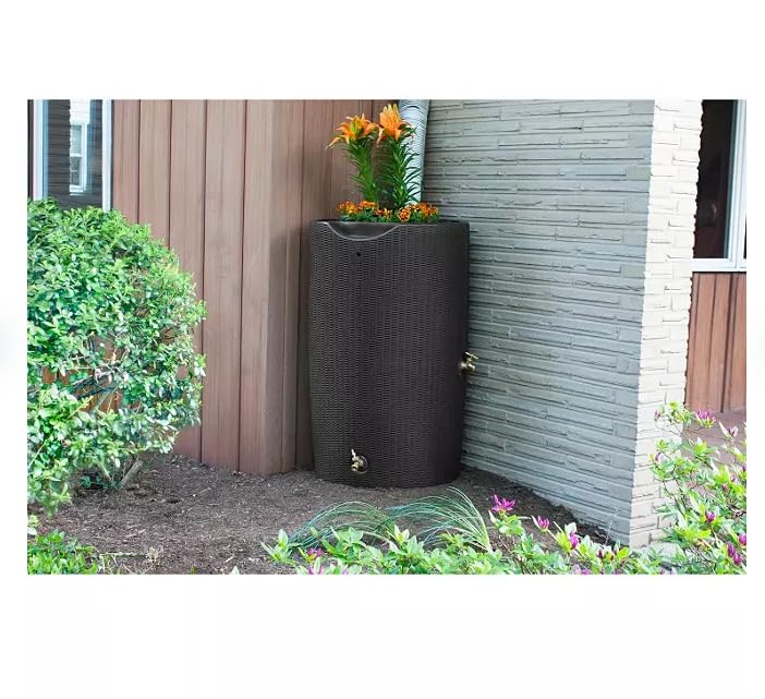 Black 50-Gallon Rain Barrel with Planter Top A28129