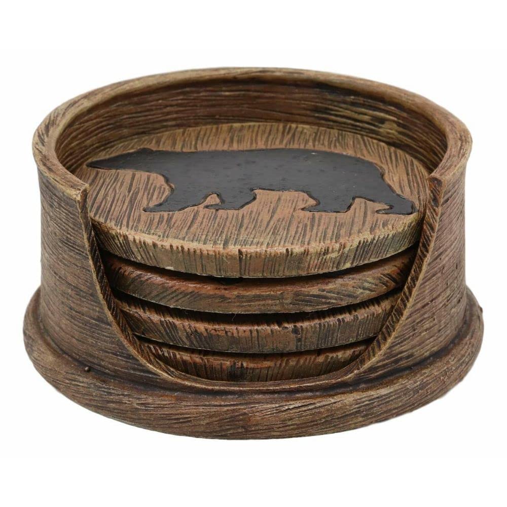 Black Bear Coaster Holder with 4 Round Coasters B9962
