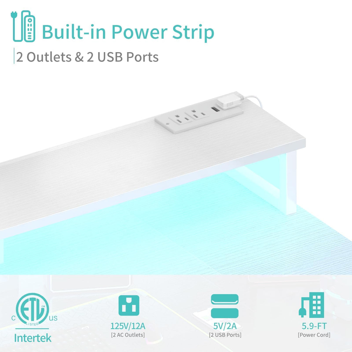 White Desk with Storage Shelves and Power Outlets V955974