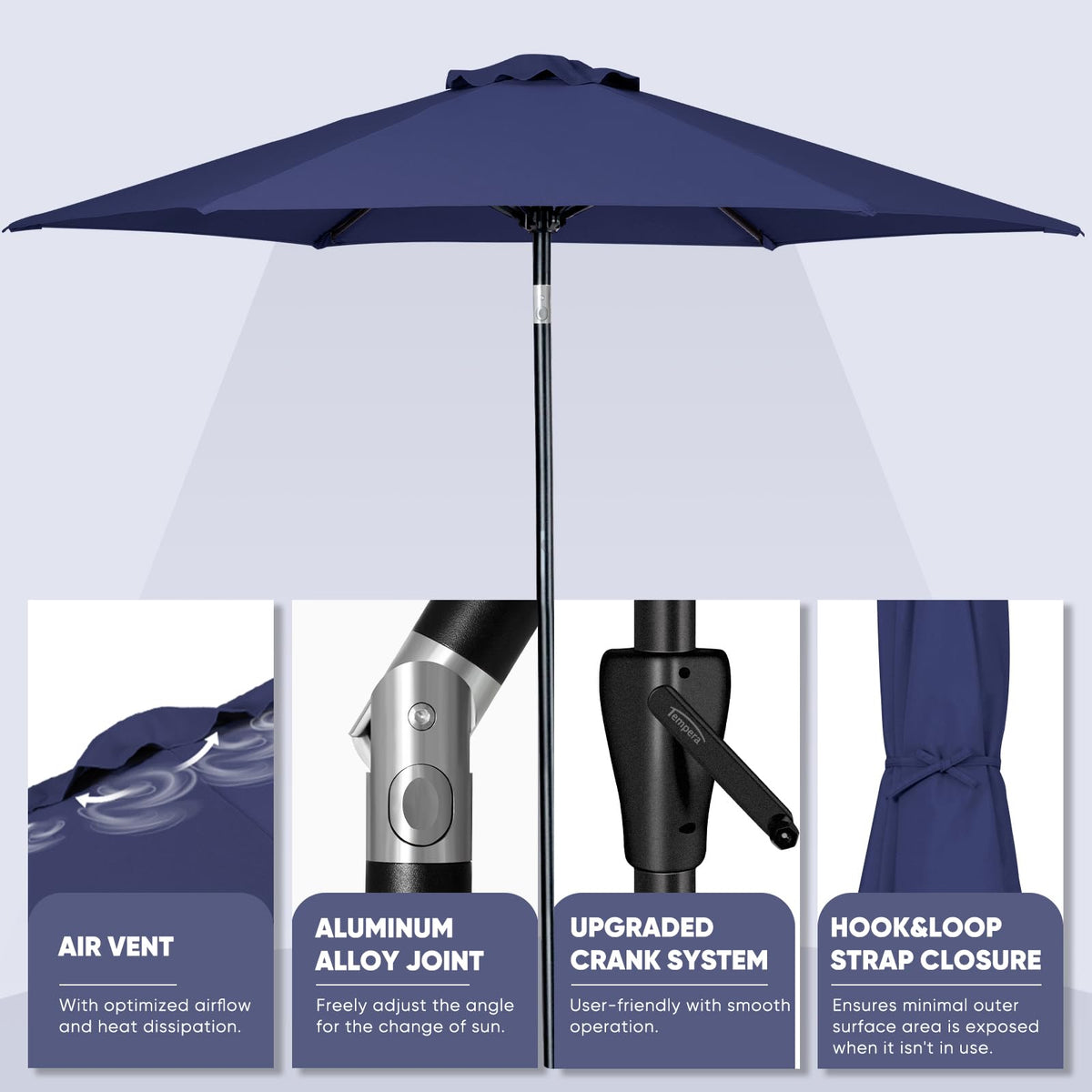 Patio Market Outdoor Table Umbrella with Push Button Tilt and Crank F433280
