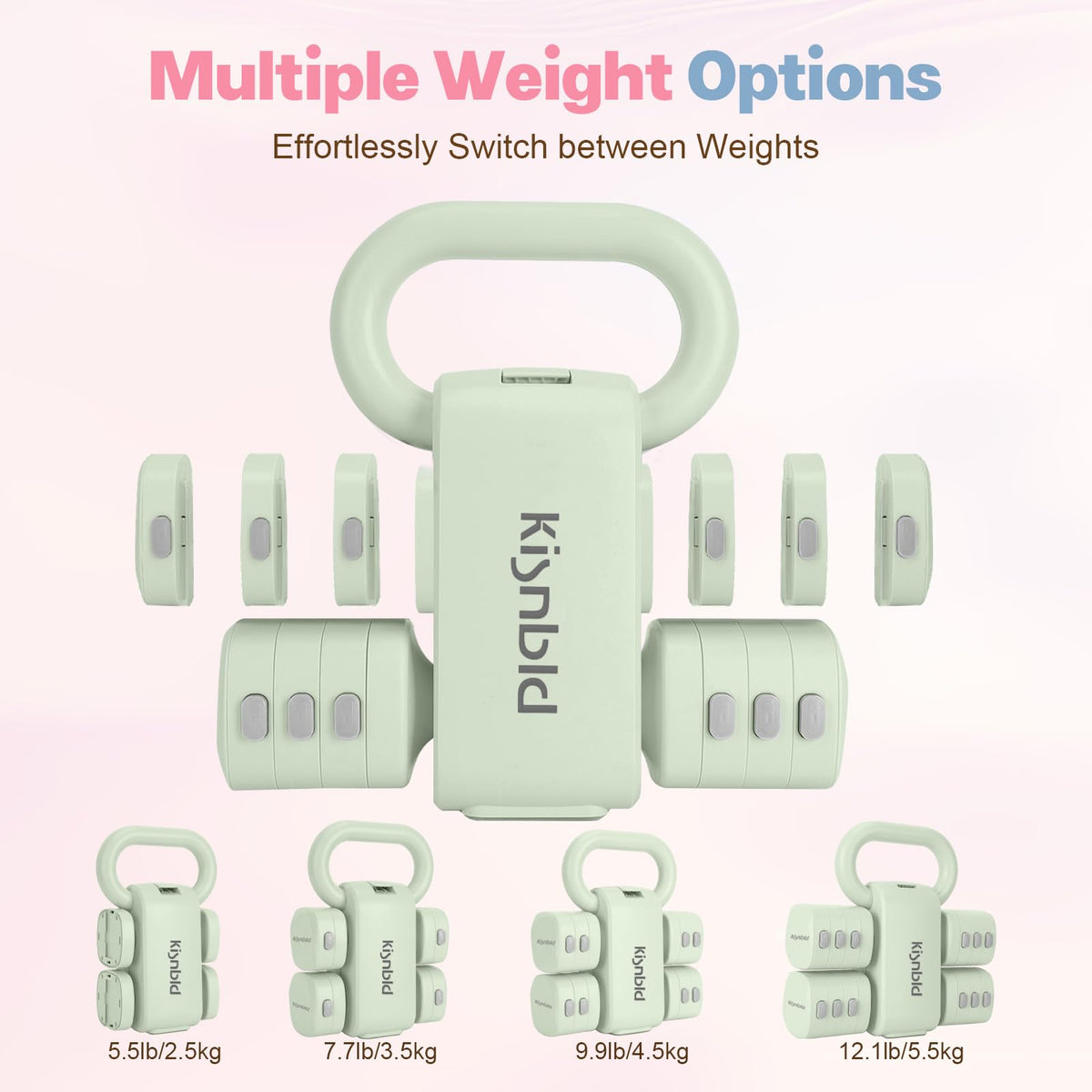 Adjustable Dumbbell Set, 2-in-1 Dumbbells & Kettlebell V41021