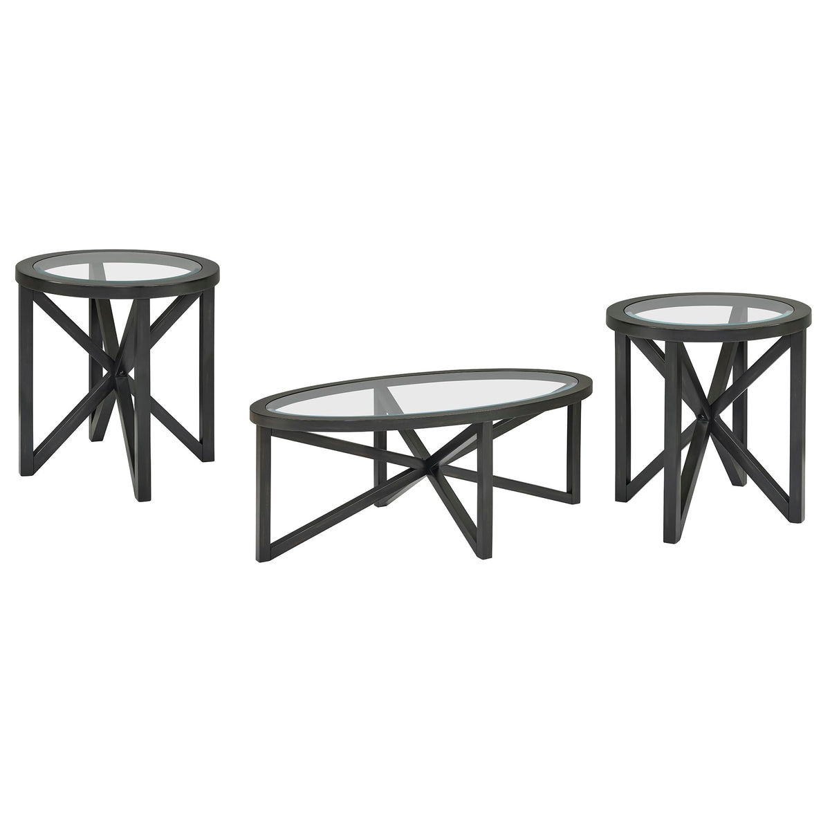 46" Oval Glass Coffee Table with Tempered Glass Top and Wood Base E908