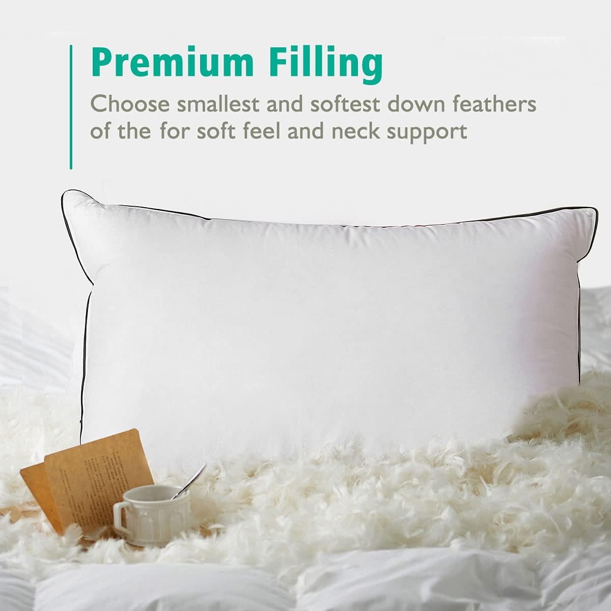 Organic Feather Down Pillows Set of 2 King Size 100% Cotton Cover G9583