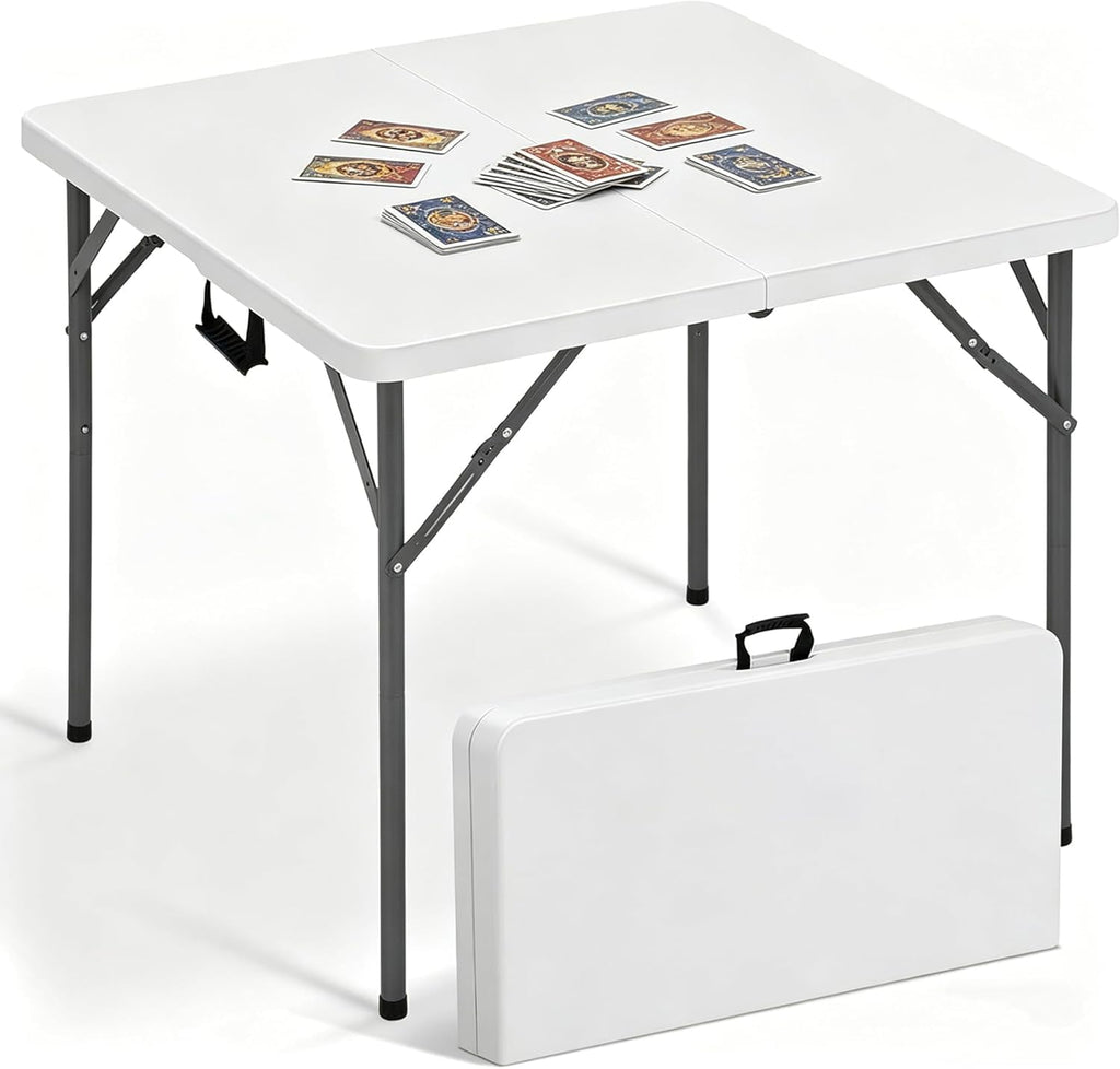 34'' White Folding Card Table with Handle & Steel Legs C182