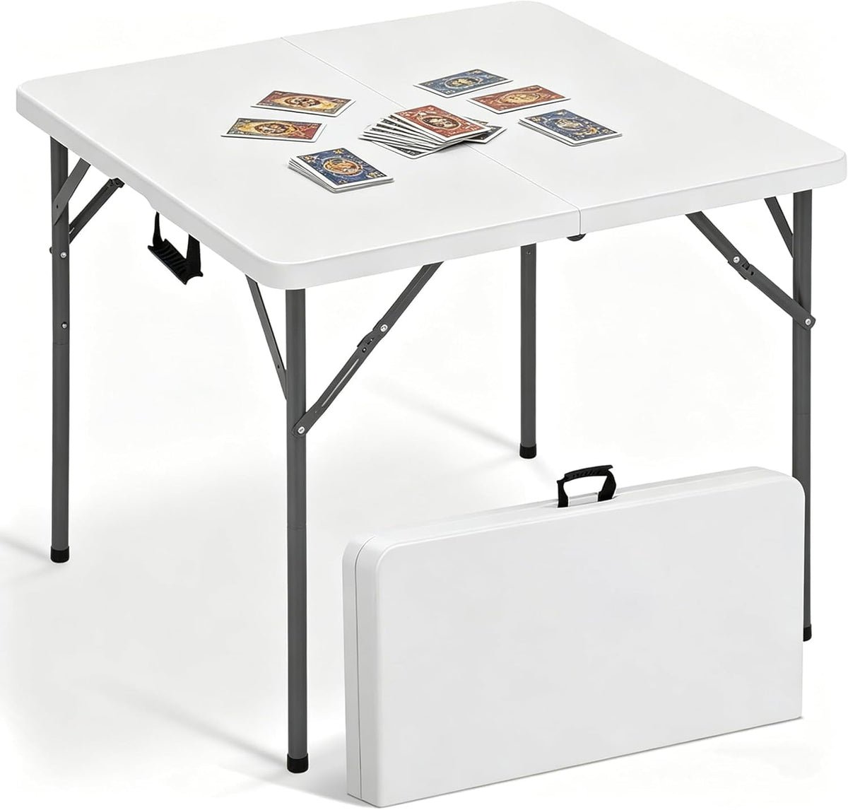 34'' White Folding Card Table with Handle & Steel Legs C182