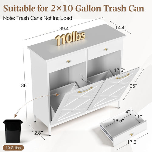 10 Gallon Metal Double Tilt Out Trash Can Cabinet N39925