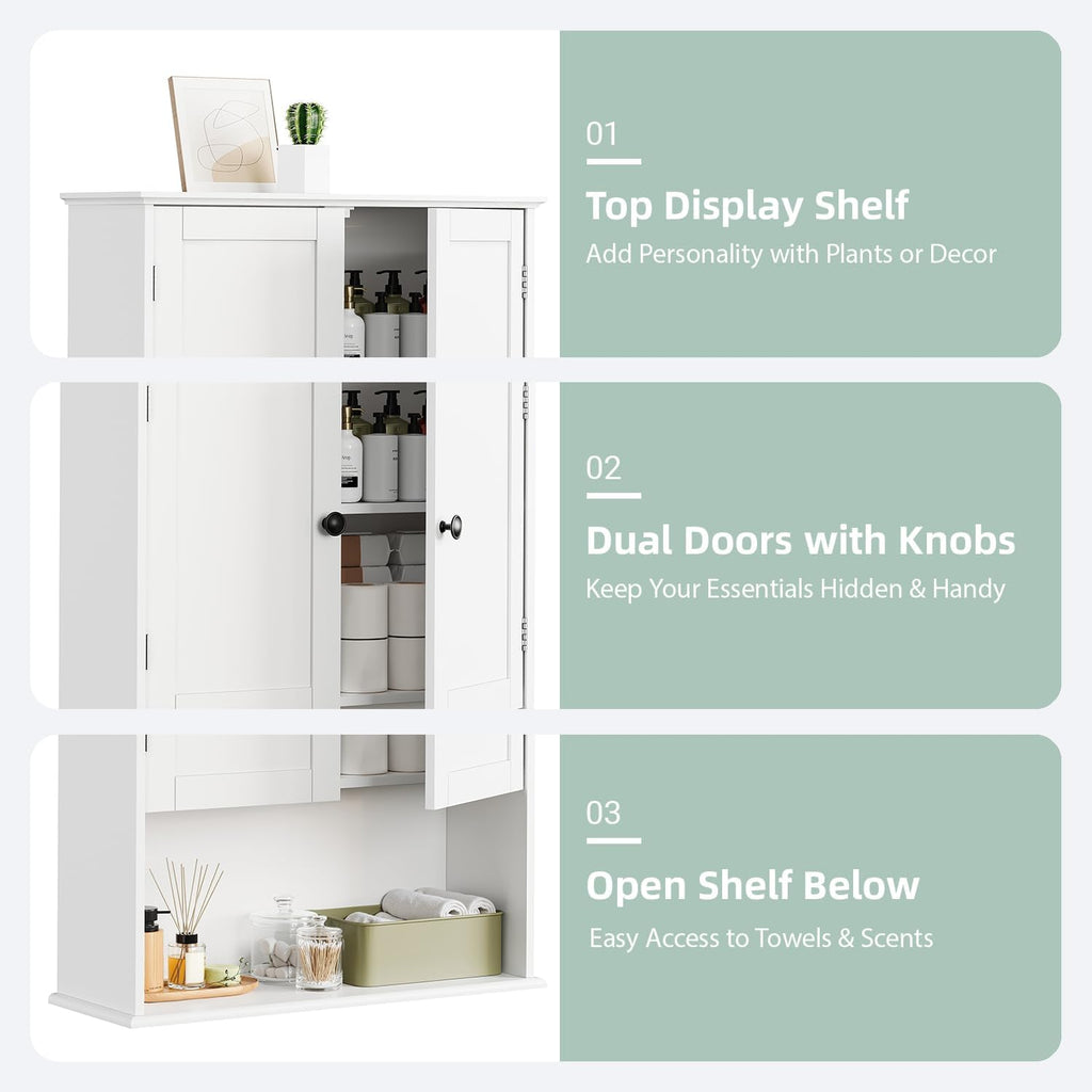 30" x 24" White Wooden Bathroom Wall Cabinet Y691