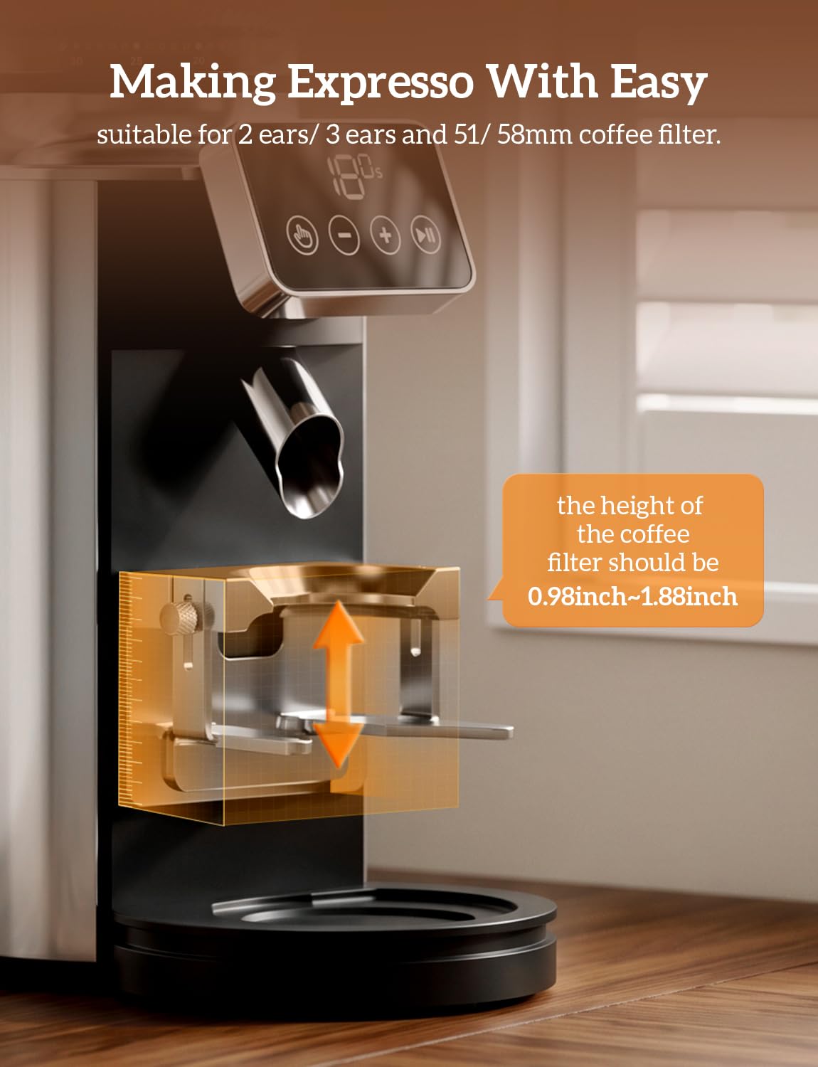 Stainless Steel Espresso Grinder with Portafilter Holder J55820