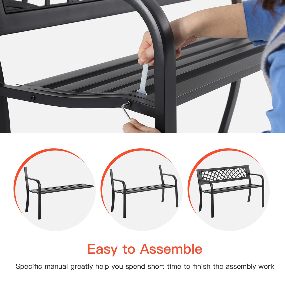 Black Outdoor Garden Bench H30722